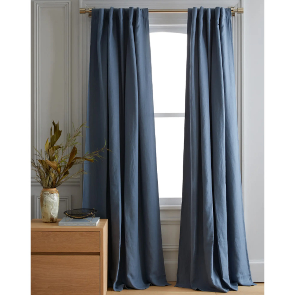 Quince European Linen Blackout Curtain Blue 48x108